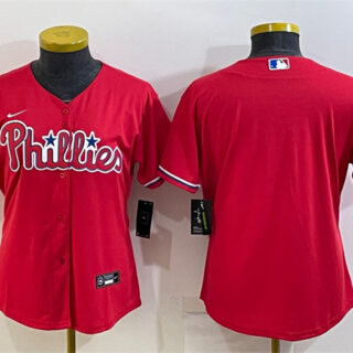 Women's Philadelphia Phillies Blank Red Cool Base Stitched Baseball Jersey(Run Small)