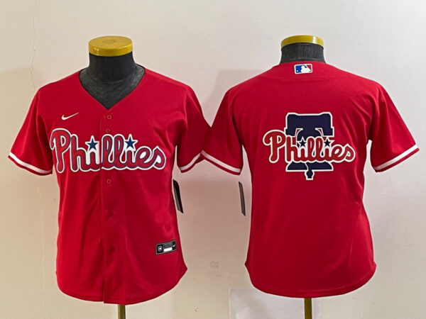 Women's Philadelphia Phillies Red Team Big Logo Cool Base Stitched Baseball Jersey(Run Small)