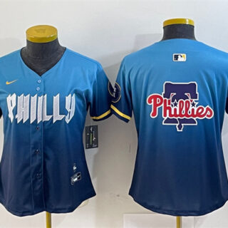 Women's Philadelphia Phillies Team Big Logo Blue 2024 City Connect Limited Stitched Baseball Jersey