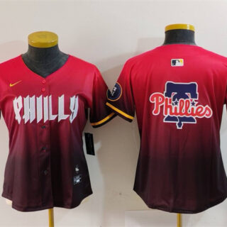 Women's Philadelphia Phillies Team Big Logo Red 2024 City Connect Limited Stitched Baseball JerseyS