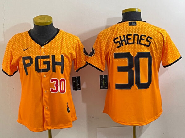 Women's Pittsburgh Pirates #30 Paul Skenes Gold City Connect Stitched Jerseys