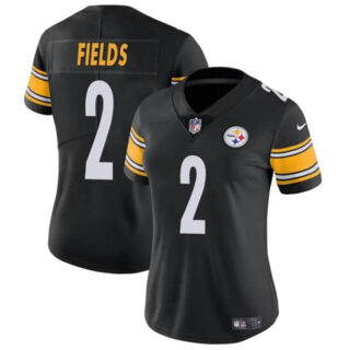 Women's Pittsburgh Steelers #2 Justin Fields Black Vapor Stitched Football Jersey(Run Small)