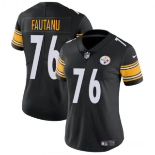 Women's Pittsburgh Steelers #76 Troy Fautanu 2024 Draft Black Vapor Stitched Football Jersey(Run Small)
