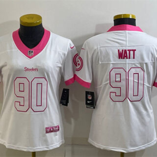Women's Pittsburgh Steelers #90 T. J. Watt White Pink Vapor Untouchaable Limited Stitched Jersey(Run Small)