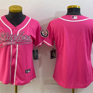 Women's Pittsburgh Steelers Blank Pink With Patch Cool Base Stitched Baseball Jersey(Run Small)
