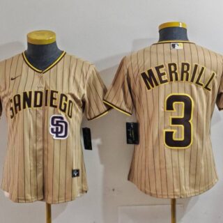 Women's San Diego Padres #3 Jackson Merrill Tan Stitched Baseball Jersey(Run Small)