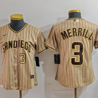 Women's San Diego Padres #3 Jackson Merrill Tan Stitched Baseball Jersey(Run Small)