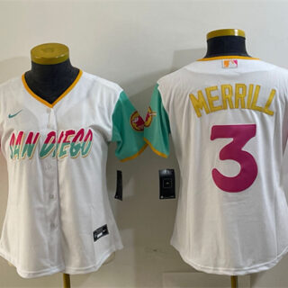 Women's San Diego Padres #3 Jackson Merrill White City Connect Stitched Baseball Jersey(Run Small)