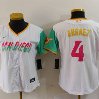 Women's San Diego Padres #4 Luis Arraez White City Connect Stitched Baseball Jersey(Run Small)