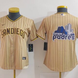 Women's San Diego Padres Tan Team Big Logo Stitched Baseball Jersey(Run Small)