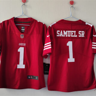 Women's San Francisco 49ers #1 Deebo Samuel Sr. Red Stitched Jersey(Run Small)
