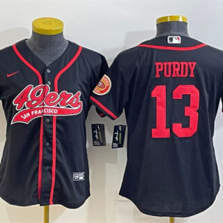 Women's San Francisco 49ers #13 Brock Purdy Black With Patch Cool Base Stitched Baseball Jersey(Run Small)