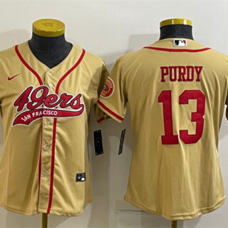Women's San Francisco 49ers #13 Brock Purdy Gold With Patch Cool Base Stitched Baseball Jersey(Run Small)