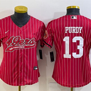 Women's San Francisco 49ers #13 Brock Purdy Red With Patch Cool Base Stitched Baseball Jersey(Run Small)