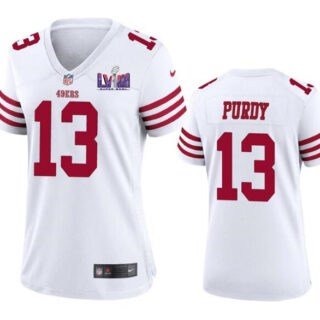 Women's San Francisco 49ers #13 Brock Purdy White Super Bowl LVIII Patch Stitched Jersey(Run Small)