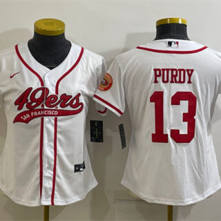 Women's San Francisco 49ers #13 Brock Purdy White With Patch Cool Base Stitched Baseball Jersey(Run Small)