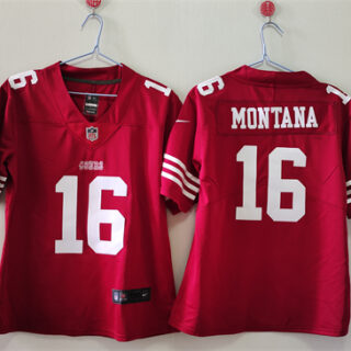 Women's San Francisco 49ers #16 Joe Montana Red Vapor Stitched Jersey(Run Small)