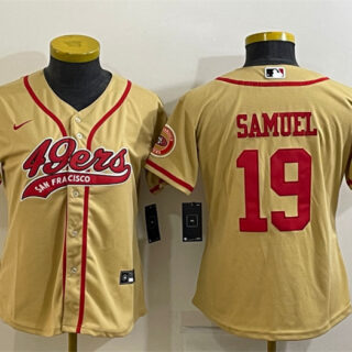 Women's San Francisco 49ers #19 Deebo Samuel Gold With Patch Cool Base Stitched Baseball Jersey(Run Small)