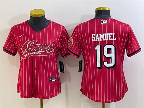 Women's San Francisco 49ers #19 Deebo Samuel New Red With Patch Cool Base Stitched Baseball Jersey(Run Small)S