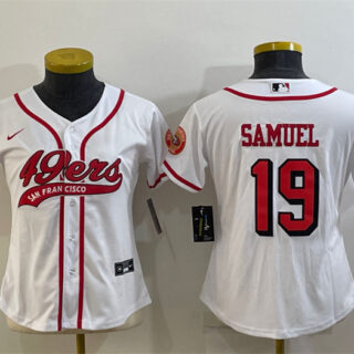 Women's San Francisco 49ers #19 Deebo Samuel New White With Patch Cool Base Stitched Baseball Jersey(Run Small)