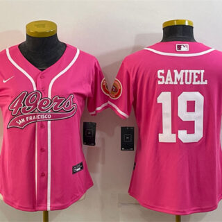 Women's San Francisco 49ers #19 Deebo Samuel Pink With Patch Cool Base Stitched Baseball Jersey(Run Small)