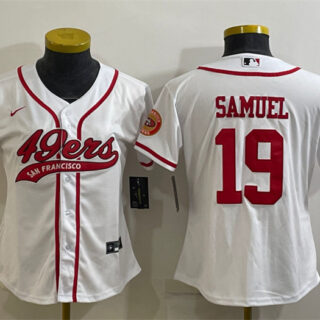 Women's San Francisco 49ers #19 Deebo Samuel White With Patch Cool Base Stitched Baseball Jersey(Run Small)