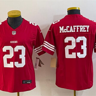 Women's San Francisco 49ers #23 Christian McCaffrey Red 2023 F.U.S.E. Vapor Untouchable Limited Stitched Jersey(Run Small)