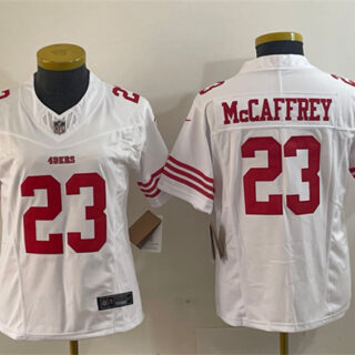 Women's San Francisco 49ers #23 Christian McCaffrey White 2023 F.U.S.E. Vapor Untouchable Limited Stitched Jersey(Run Small)