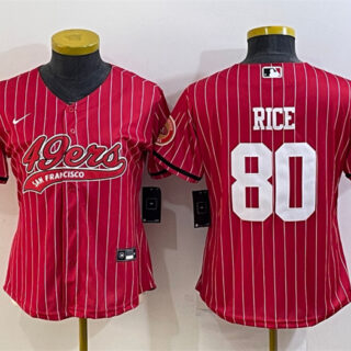 Women's San Francisco 49ers #80 Jerry Rice Red With Patch Cool Base Stitched Baseball Jersey(Run Small)