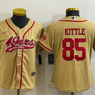 Women's San Francisco 49ers #85 George Kittle Gold With Patch Cool Base Stitched Baseball Jersey(Run Small)
