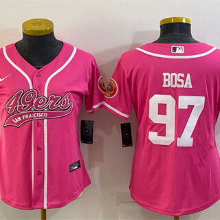 Women's San Francisco 49ers #97 Nick Bosa Pink With Patch Cool Base Stitched Baseball Jersey(Run Small)