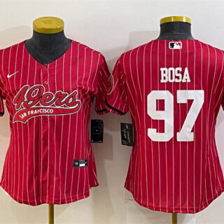 Women's San Francisco 49ers #97 Nick Bosa Red With Patch Cool Base Stitched Baseball Jersey(Run Small)