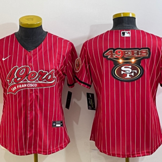 Women's San Francisco 49ers Red Team Big Logo With Patch Cool Base Stitched Baseball Jersey(Run Small)