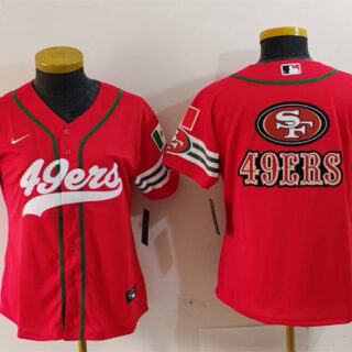 Women's San Francisco 49ers Team Big Logo Red Mexico With Patch Cool Base Stitched Baseball Jersey(Run Small)