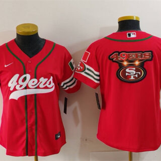 Women's San Francisco 49ers Team Big Logo Red Mexico With Patch Cool Base Stitched Baseball Jersey(Run Small)