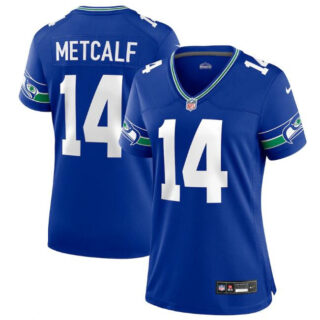 Women's Seattle Seahawks #14 D.K. Metcalf Royal Throwback Player Stitched Game Jersey(Run Small)