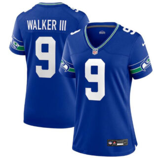 Women's Seattle Seahawks #9 Kenneth Walker III Royal Throwback Player Stitched Game Jersey(Run Small)