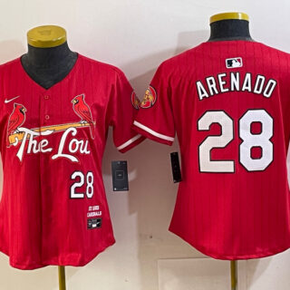 Women's St. Louis Cardinals #28 Nolan Arenado Red 2024 City Connect Stitched Baseball Jersey