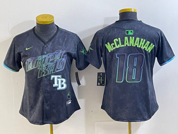 Women's Tampa Bay Rays #18 Shane McClanahan Charcoal 2024 City Connect Limited Jerseys