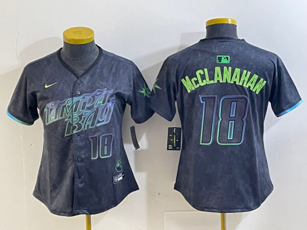 Women's Tampa Bay Rays #18 Shane McClanahan Charcoal 2024 City Connect Limited Jerseys