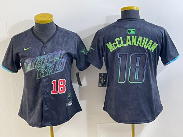 Women's Tampa Bay Rays #18 Shane McClanahan Charcoal 2024 City Connect Limited Jerseys