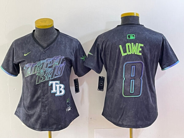 Women's Tampa Bay Rays #8 Brandon Lowe Charcoal 2024 City Connect Limited Stitched Baseball Jerseys
