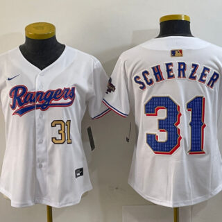 Women's Texas Rangers #31 Max Scherzer White Gold Stitched Baseball Jersey(Run Small)