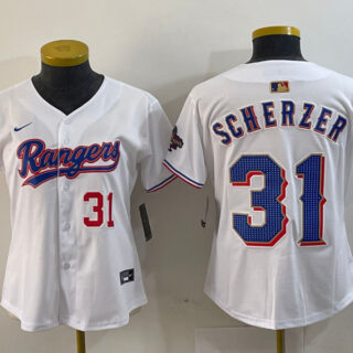 Women's Texas Rangers #31 Max Scherzer White Gold Stitched Baseball Jersey(Run Small)