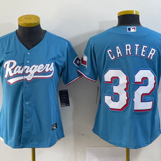 Women's Texas Rangers #32 Evan Carter Blue With Patch Stitched Baseball Jersey(Run Small)