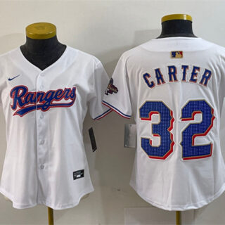 Women's Texas Rangers #32 Evan Carter White Gold Stitched Baseball Jersey(Run Small)