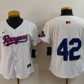 Women's Texas Rangers #42 Jackie Robinson White 2024 Gold Collection With Patch Stitched Baseball Jersey(Run Small)