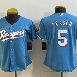Women's Texas Rangers #5 Corey Seager Blue With Patch Stitched Baseball Jersey(Run Small)