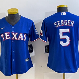 Women's Texas Rangers #5 Corey Seager Royal With Patch Stitched Baseball Jersey(Run Small)