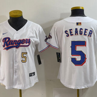 Women's Texas Rangers #5 Corey Seager White Gold Stitched Baseball Jersey(Run Small)